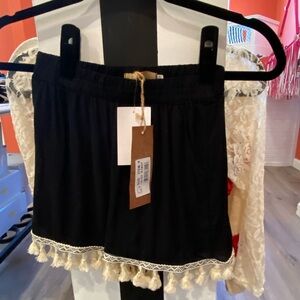 Grace & Emma Girls Black Shorts with Cream Tassel Trim